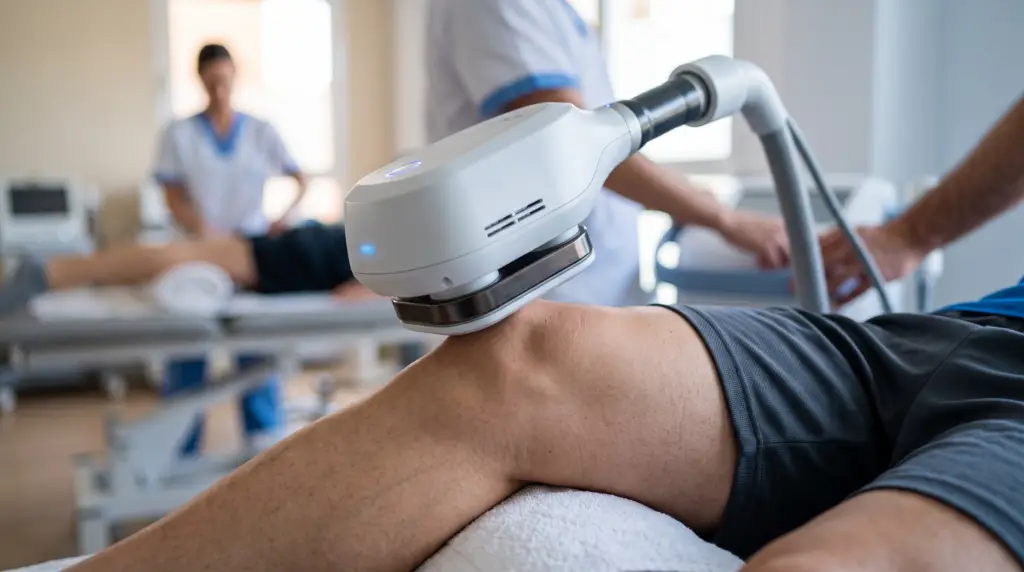 Primer plano del aplicador de Sistema Súper Inductivo para tratamiento de edema óseo